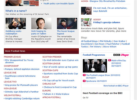 BBC website home page - 11th November 2011
